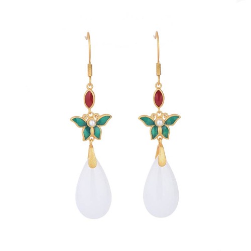 FengShui White Jade Luck Drop Earrings FengShui White Jade Luck Drop Earrings