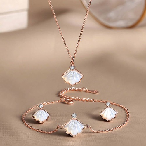 925 Sterling Silver Tridacna Stone Shell Blessing Jewelry Set