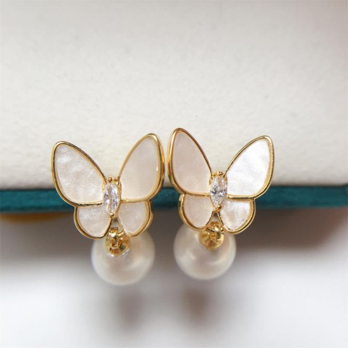 925 Sterling Silver 18K Gold Copper Pearl Butterfly Optimism Stud Earrings 925 Sterling Silver 18K Gold Copper Pearl Butterfly Optimism Stud Earrings
