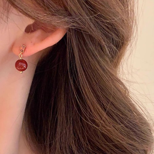925 Sterling Silver Gold-Filled Cinnabar Zircon Calm Earrings 925 Sterling Silver Gold-Filled Cinnabar Zircon Calm Earrings