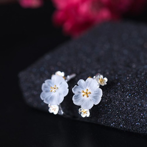 925 Sterling Silver Plum Blossom Floral Blessing Earrings 925 Sterling Silver Plum Blossom Floral Blessing Earrings