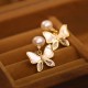 18K Gold-Plated Copper Shell Pearl Butterfly Stud Earrings 18K Gold-Plated Copper Shell Pearl Butterfly Stud Earrings
