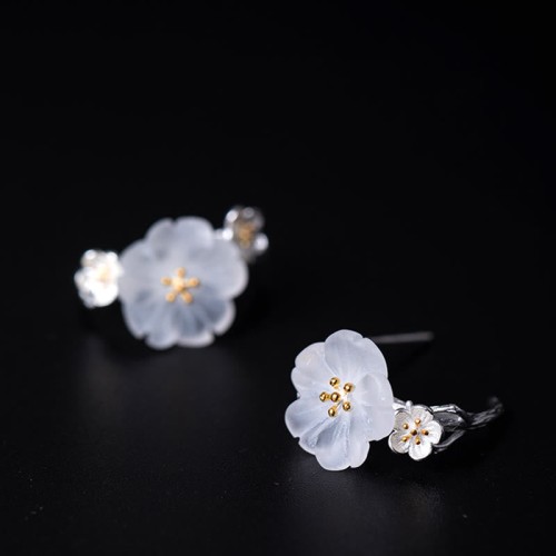 925 Sterling Silver Plum Blossom Floral Blessing Earrings 925 Sterling Silver Plum Blossom Floral Blessing Earrings