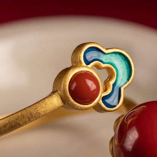 925 Sterling Silver Plated Gold Cinnabar Red Agate Blessing Jewelry Set 925 Sterling Silver Plated Gold Cinnabar Red Agate Blessing Jewelry Set