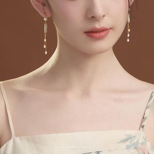 925 Sterling Silver Shoushan Stone Pearl Healing Drop Earrings