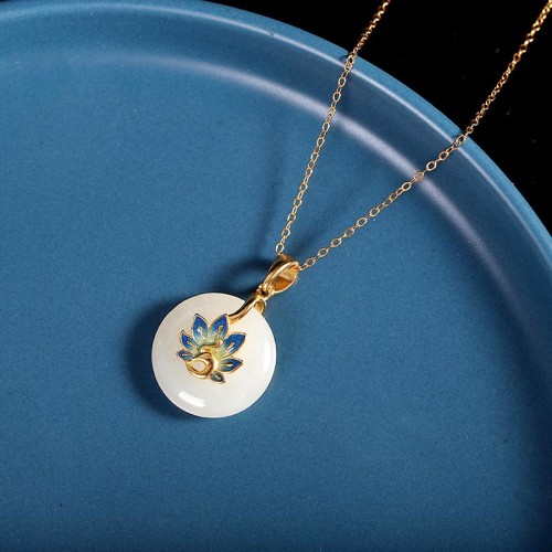925 Sterling Silver Hetian White Jade Peacock Blessing Jewelry Set 925 Sterling Silver Hetian White Jade Peacock Blessing Jewelry Set