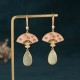 Green Aventurine Fan Pattern Luck Drop Earrings Green Aventurine Fan Pattern Luck Drop Earrings