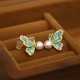925 Sterling Silver 18K Gold Plated Copper Pearl Butterfly Healing Stud Earrings 925 Sterling Silver 18K Gold Plated Copper Pearl Butterfly Healing Stud Earrings