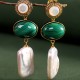925 Sterling Silver Baroque Pearl Malachite Healing Drop Earrings 925 Sterling Silver Baroque Pearl Malachite Healing Drop Earrings