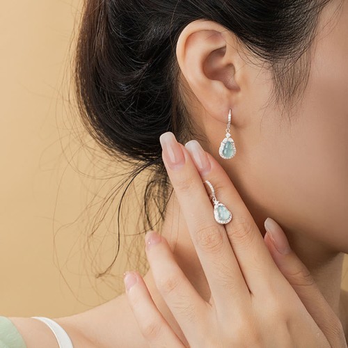 925 Sterling Silver Green Jade Gourd Abundance Earrings