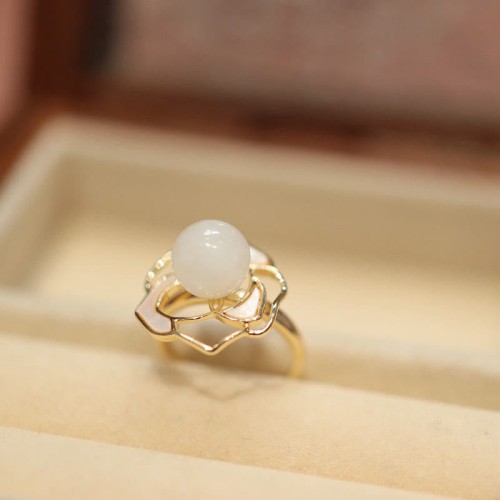 925 Sterling Silver Hetian White Jade Tridacna Stone Camellia Flower Jewelry Set 925 Sterling Silver Hetian White Jade Tridacna Stone Camellia Flower Jewelry Set