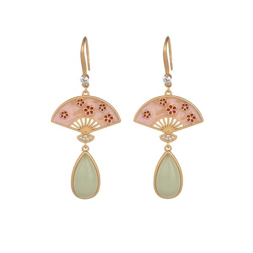 Green Aventurine Fan Pattern Luck Drop Earrings Green Aventurine Fan Pattern Luck Drop Earrings