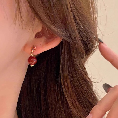 925 Sterling Silver Gold-Filled Cinnabar Zircon Calm Earrings 925 Sterling Silver Gold-Filled Cinnabar Zircon Calm Earrings