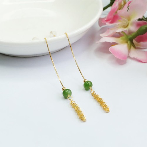 925 Sterling Silver Hetian Cyan Jade Phoenix Tail Drop Earrings 925 Sterling Silver Hetian Cyan Jade Phoenix Tail Drop Earrings