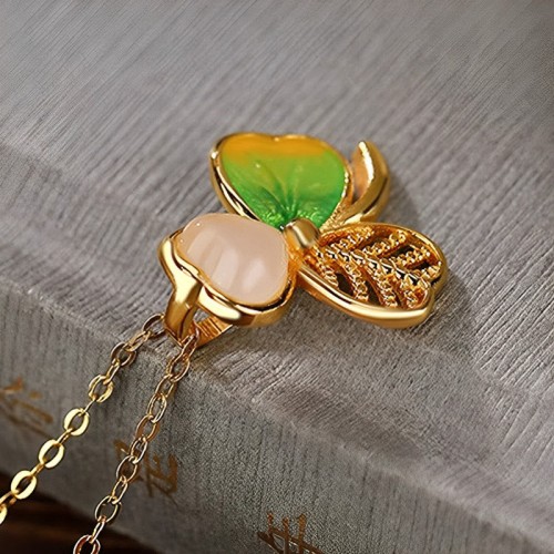 925 Sterling Silver Plated Gold Hetian Jade Shamrock Necklace Earrings 925 Sterling Silver Plated Gold Hetian Jade Shamrock Necklace Earrings