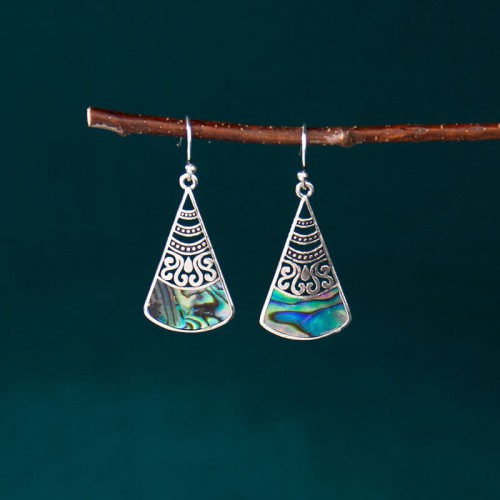 Copper Tridacna Stone Hollow Blessing Drop Earrings Copper Tridacna Stone Hollow Blessing Drop Earrings