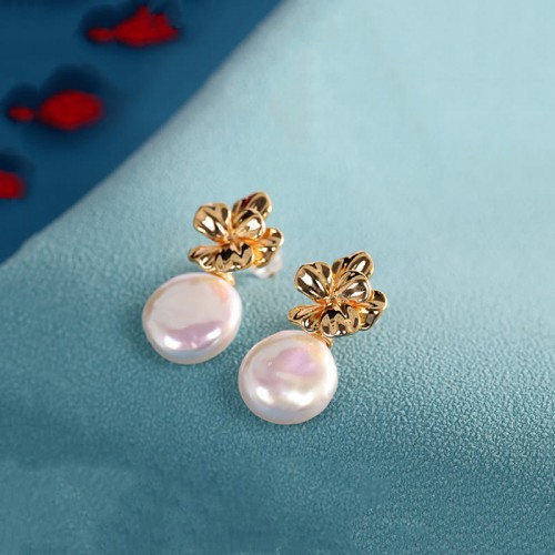 925 Sterling Silver Baroque Pearl Flower Healing Drop Earrings 925 Sterling Silver Baroque Pearl Flower Healing Drop Earrings