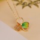 925 Sterling Silver Plated Gold Hetian Jade Shamrock Necklace Earrings 925 Sterling Silver Plated Gold Hetian Jade Shamrock Necklace Earrings