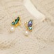 18K Gold-Plated Copper Pearl Butterfly Love Stud Earrings