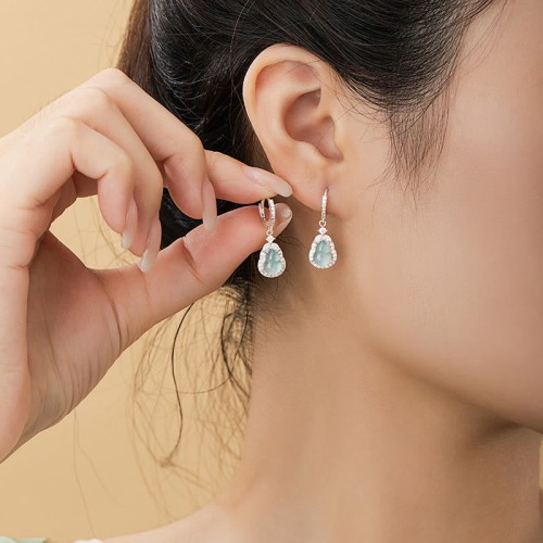 925 Sterling Silver Green Jade Gourd Abundance Earrings