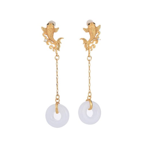 FengShui Koi White Jade Fortune Earrings FengShui Koi White Jade Fortune Earrings