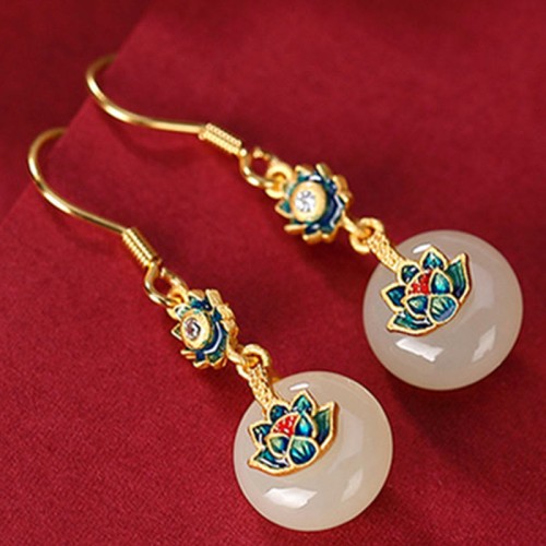 925 Sterling Silver Hetian Jade Lotus Luck Jewelry Set 925 Sterling Silver Hetian Jade Lotus Luck Jewelry Set