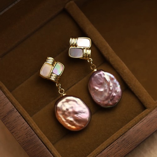 925 Sterling Silver Gold-Plated Baroque Pearl Healing Drop Earrings 925 Sterling Silver Gold-Plated Baroque Pearl Healing Drop Earrings