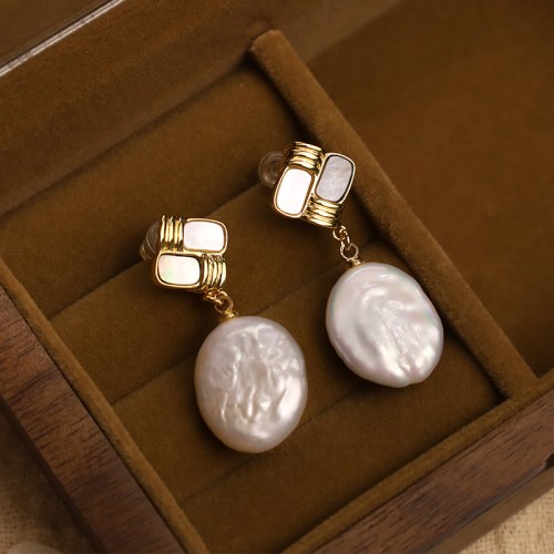 925 Sterling Silver Gold-Plated Baroque Pearl Healing Drop Earrings 925 Sterling Silver Gold-Plated Baroque Pearl Healing Drop Earrings