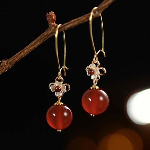 925 Sterling Silver Red Agate Flower Confidence Earrings 925 Sterling Silver Red Agate Flower Confidence Earrings