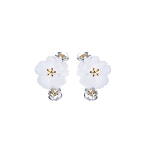925 Sterling Silver Plum Blossom Floral Blessing Earrings 925 Sterling Silver Plum Blossom Floral Blessing Earrings