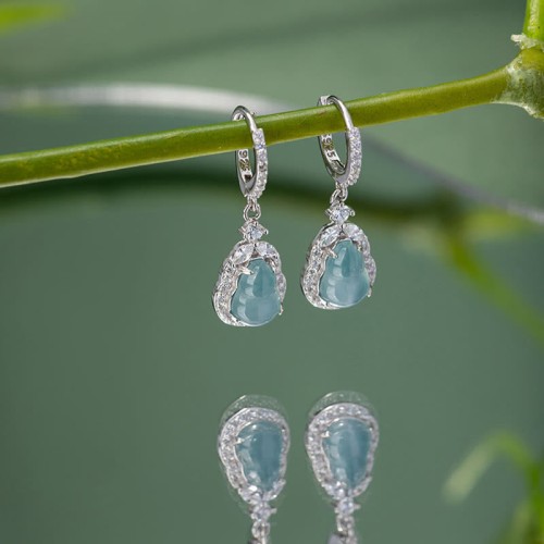 925 Sterling Silver Green Jade Gourd Abundance Earrings