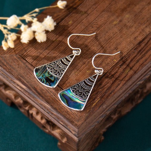 Copper Tridacna Stone Hollow Blessing Drop Earrings Copper Tridacna Stone Hollow Blessing Drop Earrings