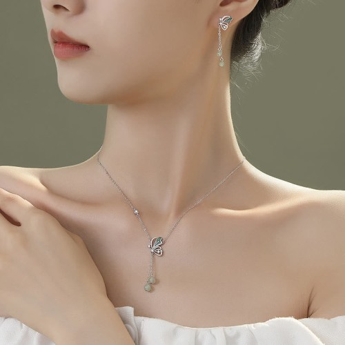 925 Sterling Silver Green Aventurine Butterfly Luck Jewelry Set 925 Sterling Silver Green Aventurine Butterfly Luck Jewelry Set