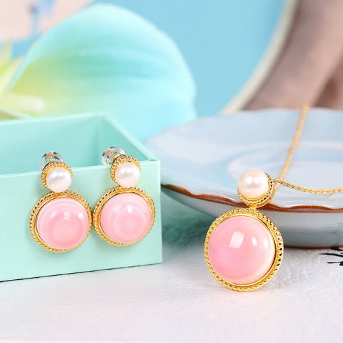 925 Sterling Silver Queen Conch Pearl Luck Jewelry Set