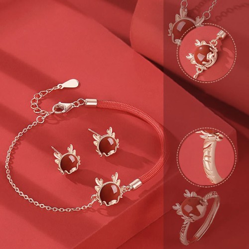 Flash Sale: 925 Sterling Silver Year of the Dragon Red Agate Dragon Protection Jewelry Set Flash Sale: 925 Sterling Silver Year of the Dragon Red Agate Dragon Protection Jewelry Set