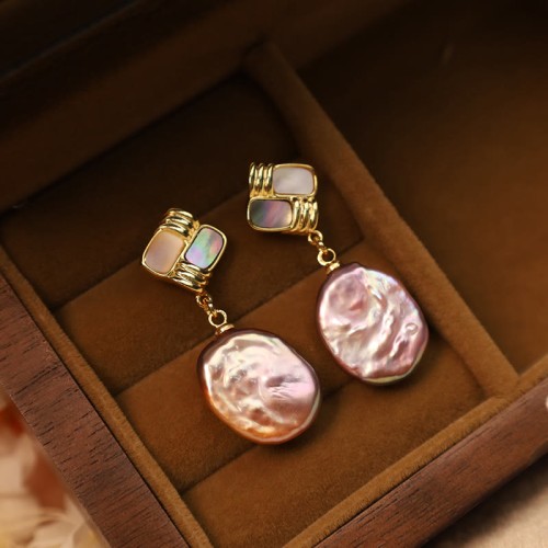 925 Sterling Silver Gold-Plated Baroque Pearl Healing Drop Earrings 925 Sterling Silver Gold-Plated Baroque Pearl Healing Drop Earrings