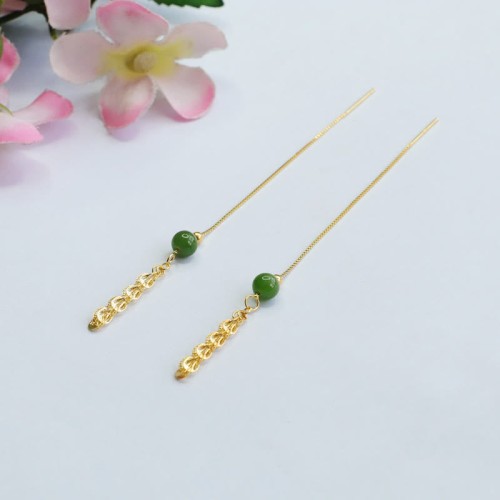 925 Sterling Silver Hetian Cyan Jade Phoenix Tail Drop Earrings 925 Sterling Silver Hetian Cyan Jade Phoenix Tail Drop Earrings