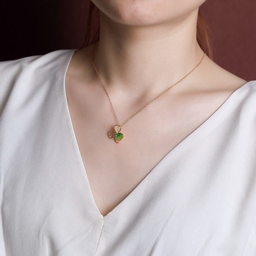 925 Sterling Silver Plated Gold Hetian Jade Shamrock Necklace Earrings 925 Sterling Silver Plated Gold Hetian Jade Shamrock Necklace Earrings
