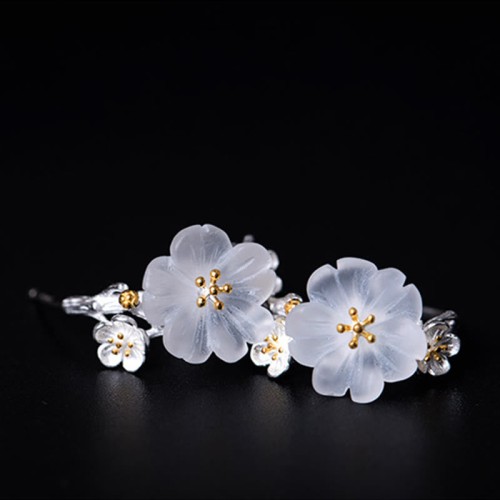 925 Sterling Silver Plum Blossom Floral Blessing Earrings 925 Sterling Silver Plum Blossom Floral Blessing Earrings