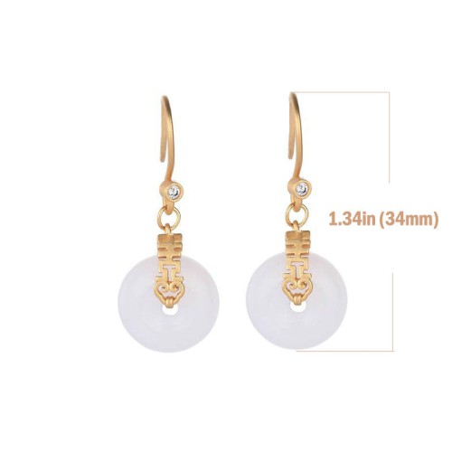 White Jade Double Happiness Fortune Earrings White Jade Double Happiness Fortune Earrings