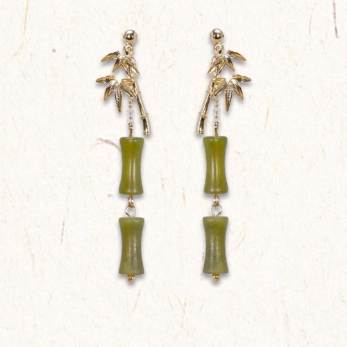 925 Sterling Silver Gold-Plated Peridot Bamboo Leaf Drop Earrings 925 Sterling Silver Gold-Plated Peridot Bamboo Leaf Drop Earrings