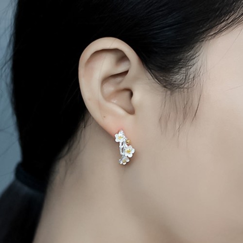 925 Sterling Silver Plum Blossom Floral Blessing Earrings 925 Sterling Silver Plum Blossom Floral Blessing Earrings