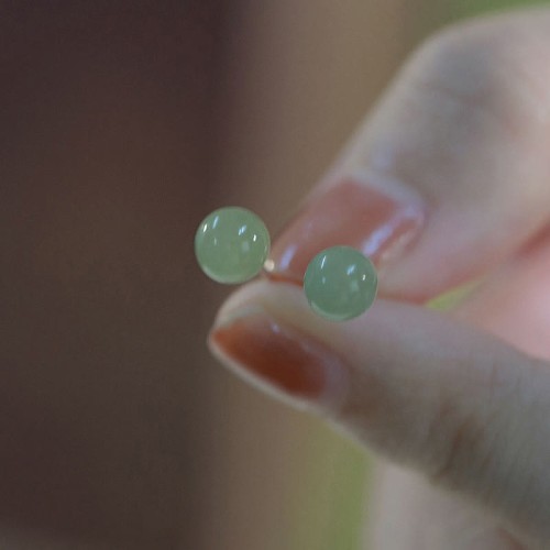 Round Jade Beaded Luck Stud Earrings Round Jade Beaded Luck Stud Earrings