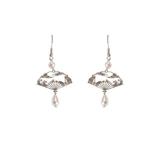 Copper Fan Auspicious Clouds Pearl Healing Earrings Copper Fan Auspicious Clouds Pearl Healing Earrings