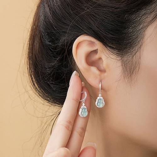 925 Sterling Silver Green Jade Gourd Abundance Earrings