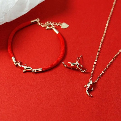 Copper Koi Fish Wealth Necklace, Bracelet, Earrings Set Copper Koi Fish Wealth Necklace, Bracelet, Earrings Set