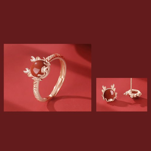Flash Sale: 925 Sterling Silver Year of the Dragon Red Agate Dragon Protection Jewelry Set Flash Sale: 925 Sterling Silver Year of the Dragon Red Agate Dragon Protection Jewelry Set