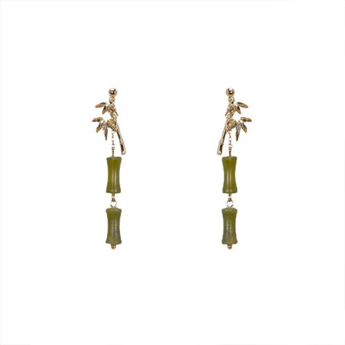 925 Sterling Silver Gold-Plated Peridot Bamboo Leaf Drop Earrings 925 Sterling Silver Gold-Plated Peridot Bamboo Leaf Drop Earrings