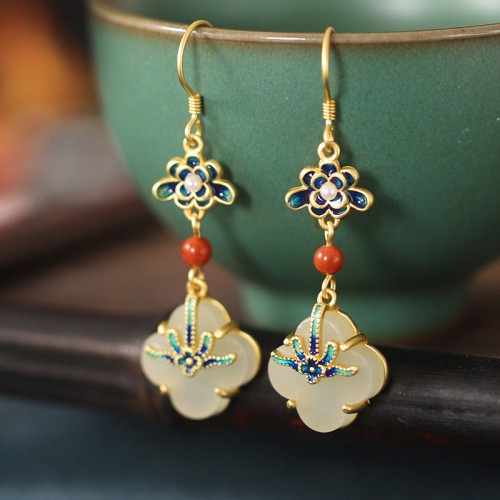 Lucky Four-Leaf Clover Jade Copper Earrings Lucky Four-Leaf Clover Jade Copper Earrings