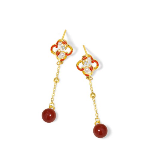925 Sterling Silver Four Leaf Clover Koi Fish Red Agate Wealth Jewelry Set 925 Sterling Silver Four Leaf Clover Koi Fish Red Agate Wealth Jewelry Set